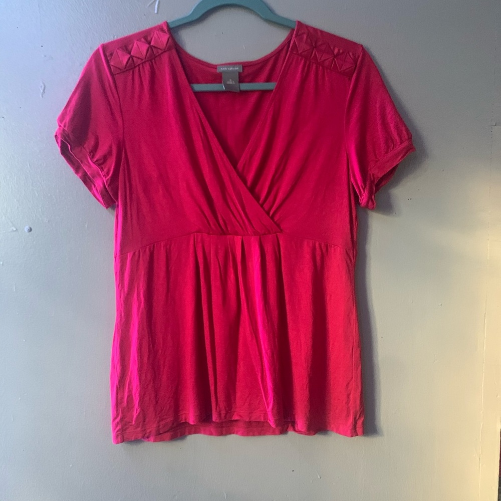 Ann Taylor Red V Neck Blouse